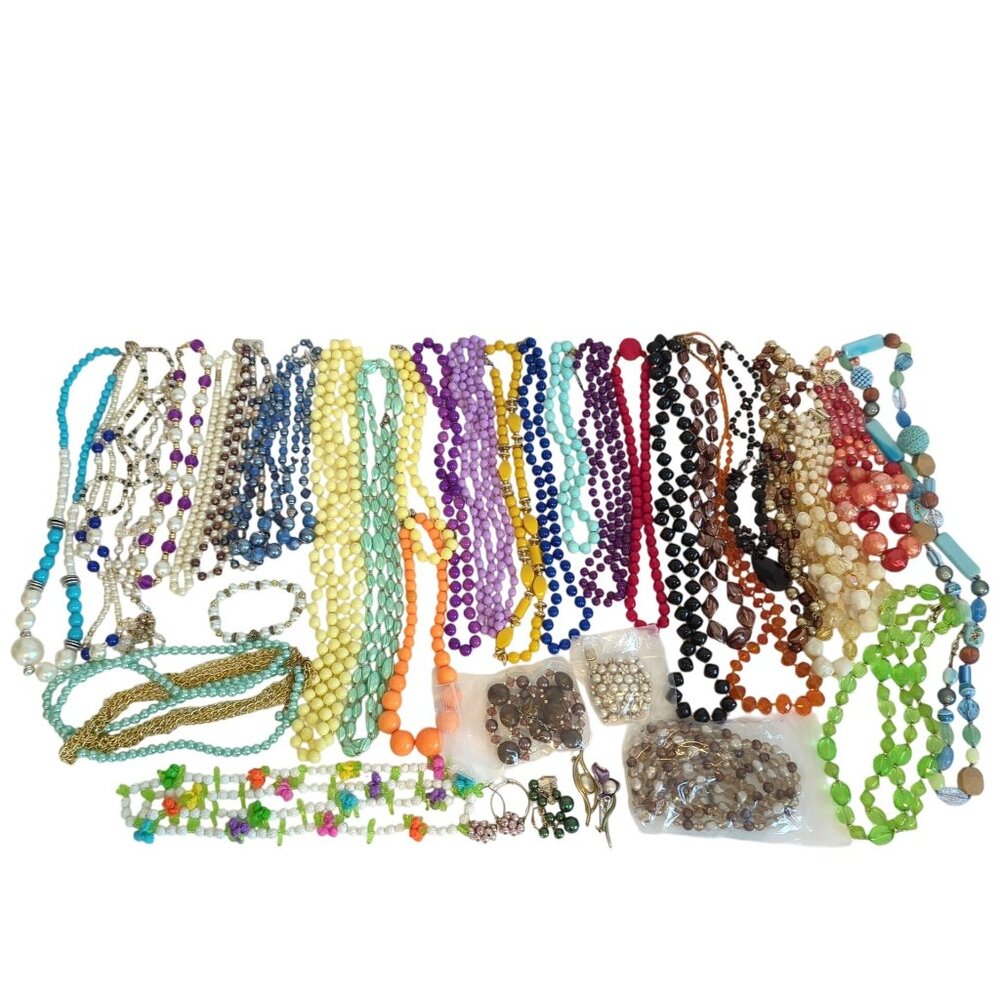 Mixed Lot Beaded Necklaces Mixed Jewelry Vintage Faux & Synthetic Pearls 3 + Lb